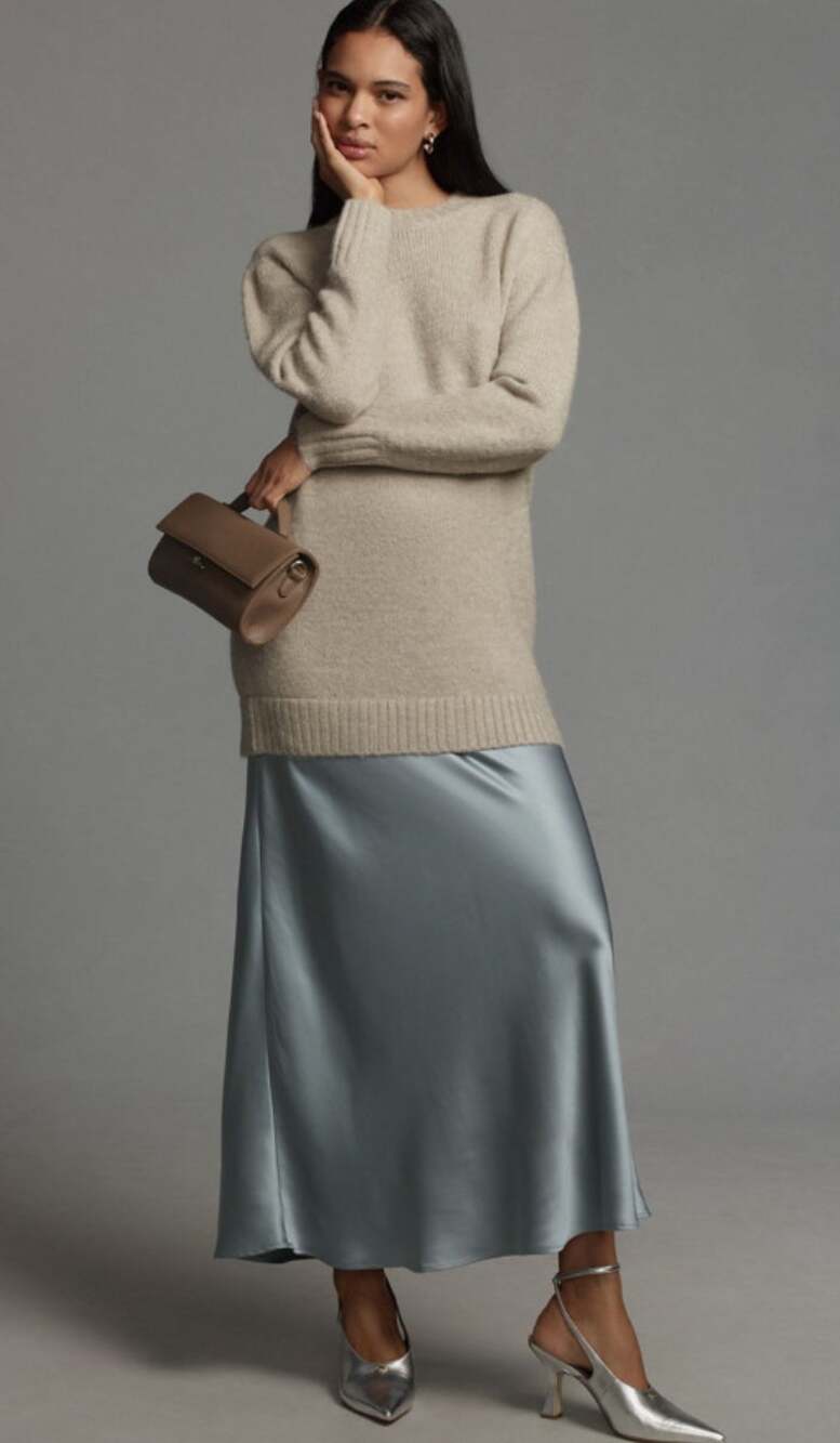 Anthropologie Long-Sleeve Twofer Sweater Slip Midi Dress